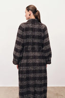 Camila Leatehr Accent Checkered Coat in Bouclé Wool