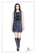 Rosalind Beaded Bow Detail Dress in Tweed