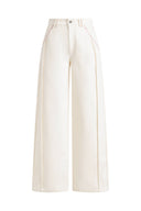 Genevieve Color Blocked White Jeans in Cotton Denim