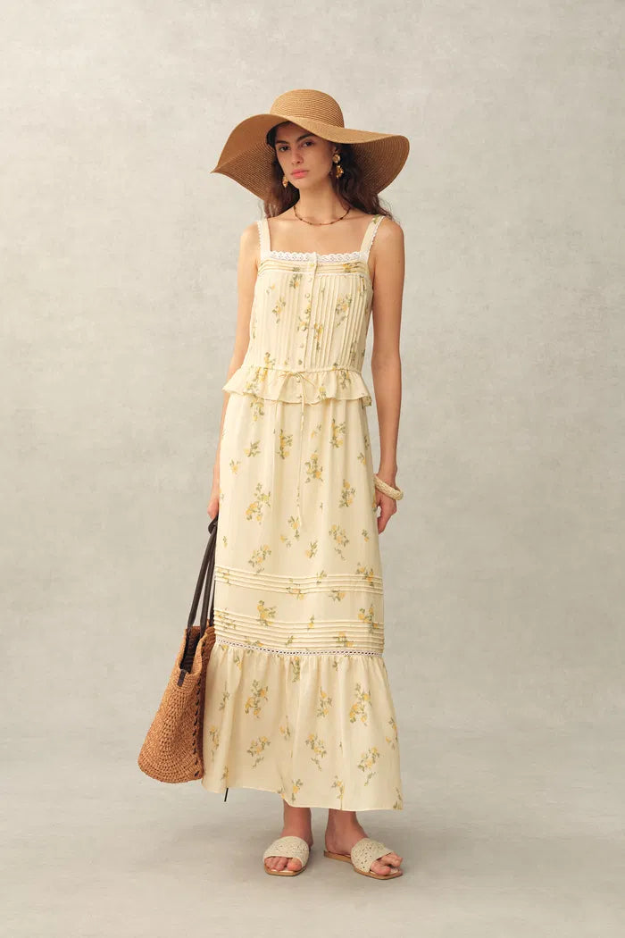 Sylvia Floral Lace Trim Layered Sleeveless Cami Dress in Linen Blend –  fbrq.com