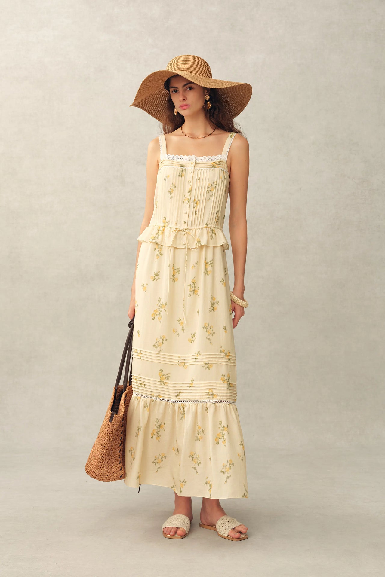 layered linen dress Sylvia Floral Lace Trim Sleeveless Cami in Blend S/P Color:Daffodi $124 Charlie Holiday Women's no-returns:2026-08-26_2028-09-04 multicolored butterfly