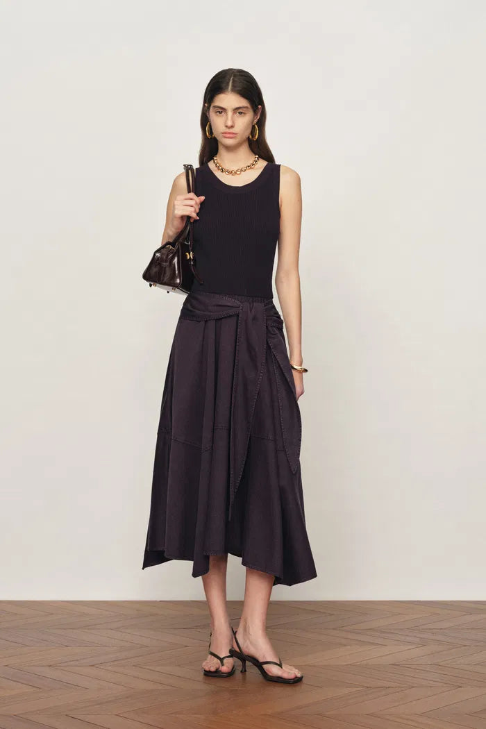 Kaia Paneled Waist Tie Sleeveless Dress in Cotton Knit and Tencel Deni fbrq.com Kaia Paneled Waist Tie Sleeveless Dress in Cotton Knit and Tencel Deni fbrq.com