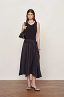 Kaia Paneled Waist Tie Sleeveless Dress in Cotton Knit and Tencel Denim