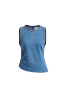 Canotta Riley con rifiniture intrecciate in denim stretch leggero