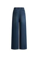 Olive Striped Drawstring Straight Leg Jeans in Striped Denim