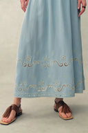Marmont Pin Tuck Embroidery Blouse and Skirt Matching Set in Tencel Denim