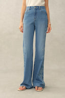 Kari Burnout High Waist Flared Jeans in Stretch Cotton