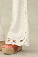 Lilou French Cutwork Embroidery Ruffle-Sleeve Top and Pants Matching Set in Cotton & Linen
