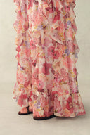 Amélie Hand-Painted Print Ruffle Skirt in Sheer Chiffon