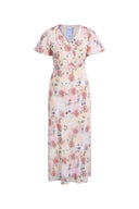 Coco Handpainted Floral Puff Sleeve Cinched Dress in Crinkle Gauze