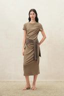 Isla Grey Ruched Tie Front T-Shirt Dress