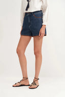 Anja Hand Embroidered Shorts in Cotton Denim