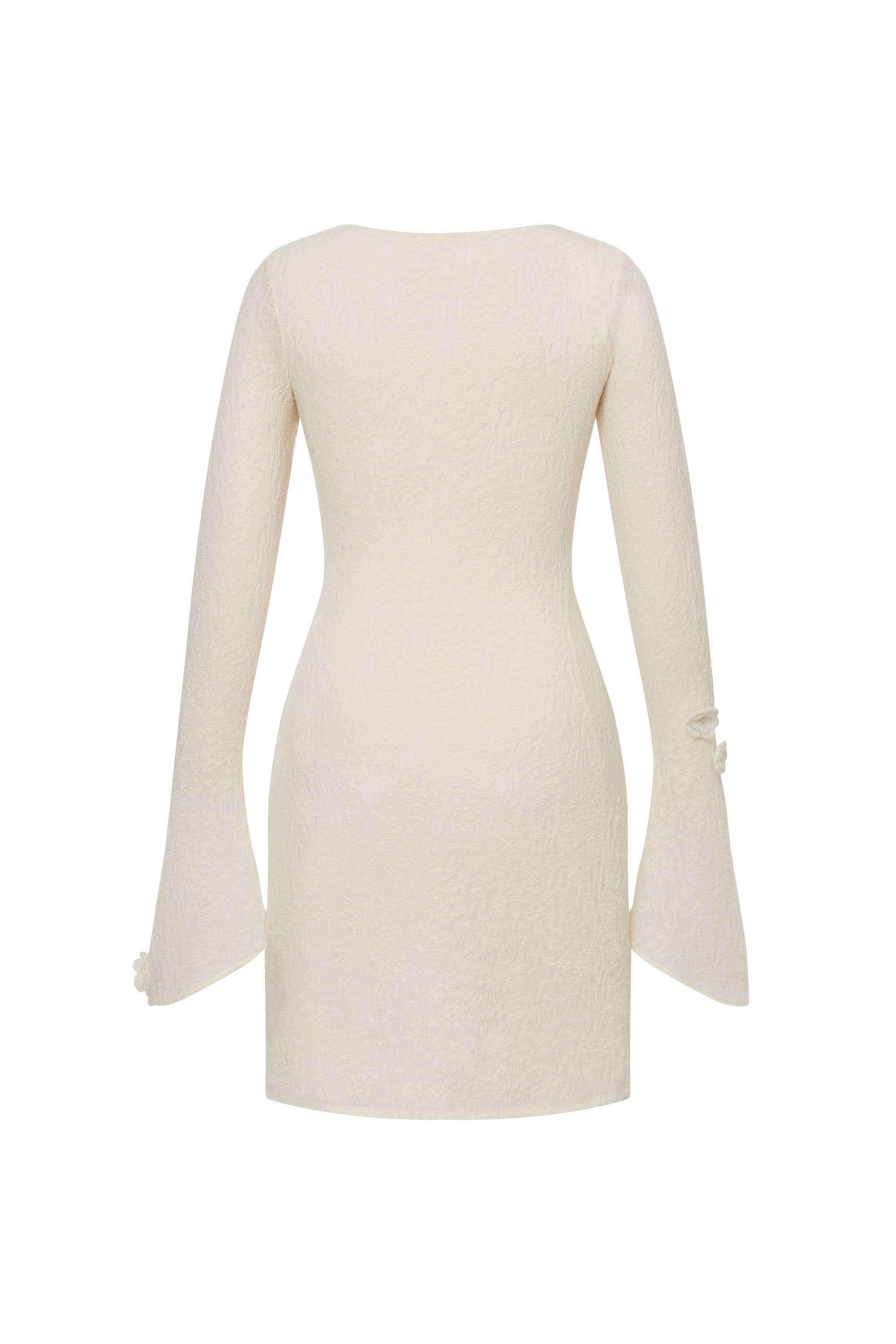 Esme Hand Crocheted Long Sleeved Short Dress in Merino Wool Blend L