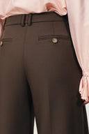Pantalones Deportivos Emma de Pierna Recta con Pliegues en Traje Fino de Lana