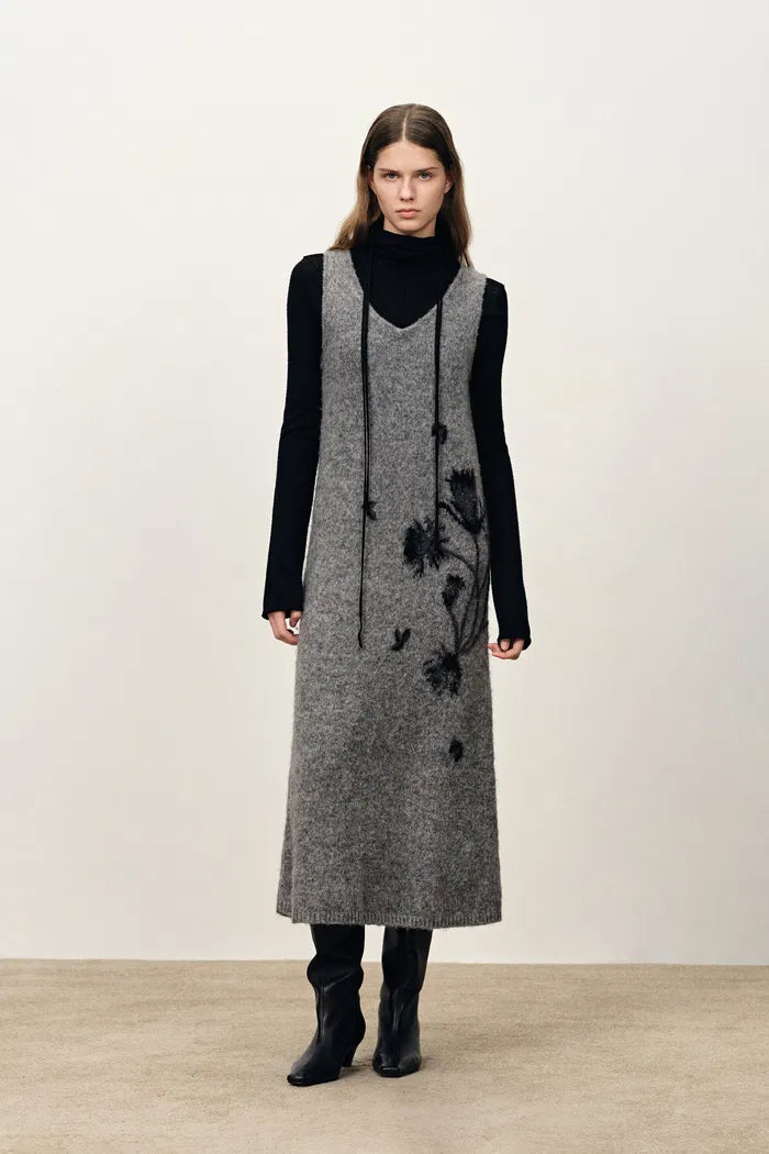 Tania Intarsia Sleeveless Dress in Merino Alpaca Wool Blend Knit