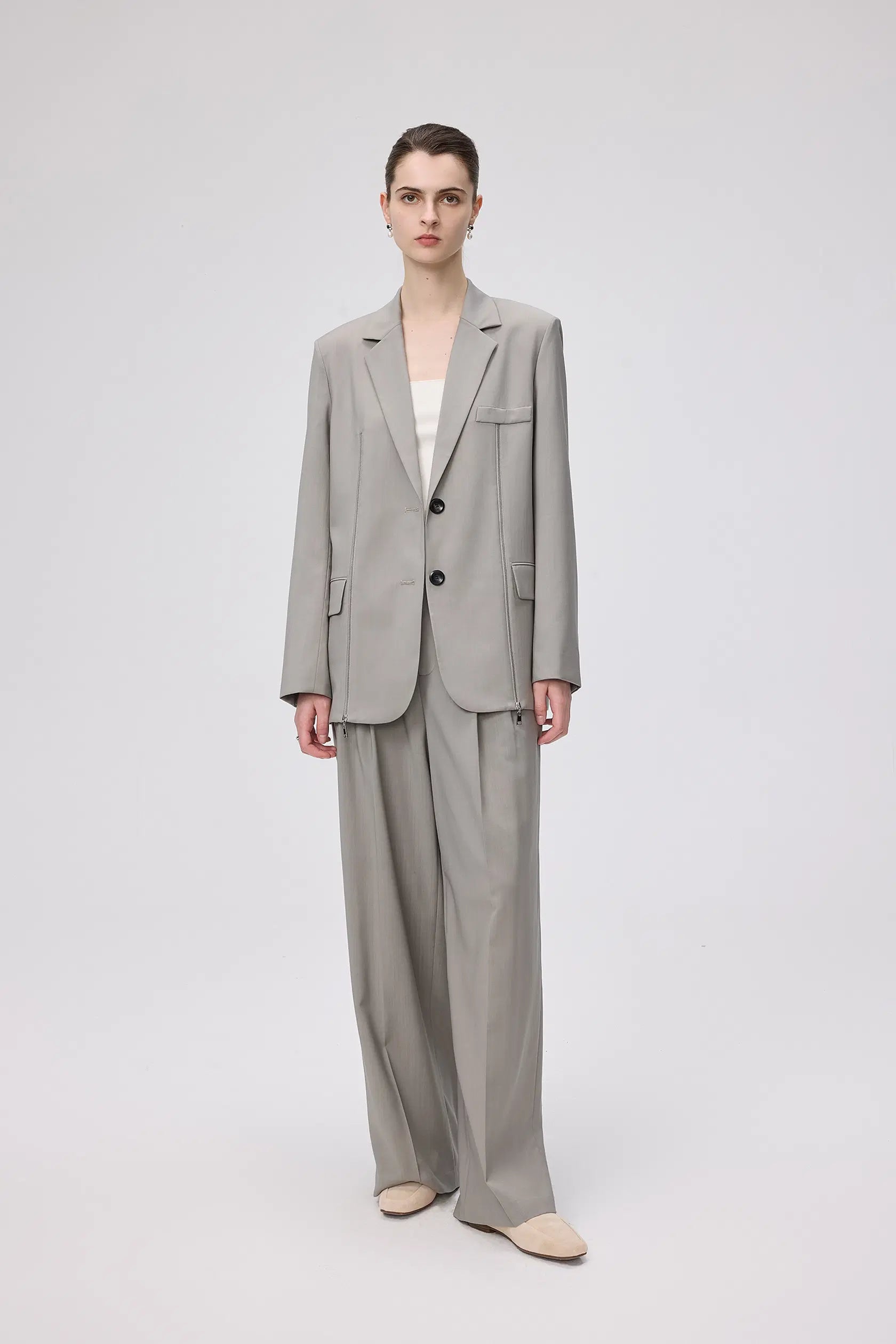 Dniester Duo Front Zip Oversized Blazer Worsted Wool Blend