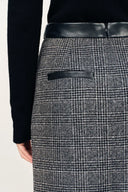 Lola Leather Accent Straight Midi Skirt in Merino-Silk Welsh Check
