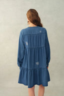 Betsy Embroidered Dress in Thin Denim