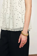 Anaïs ärmellose Bluse mit Polka-Dots und Falten aus Seiden-Georgette