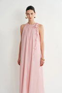 Alice Pink Hand Flora Sleeveless Dress in Acetate-Linen Blend