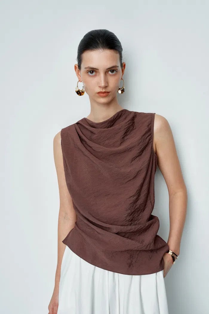 Phoebe French Cowl Sleeveless Top in Dry Silk