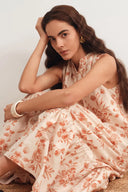 Emma Hand Painted Flora Sleeveless Midi Dress in Silk Cotton