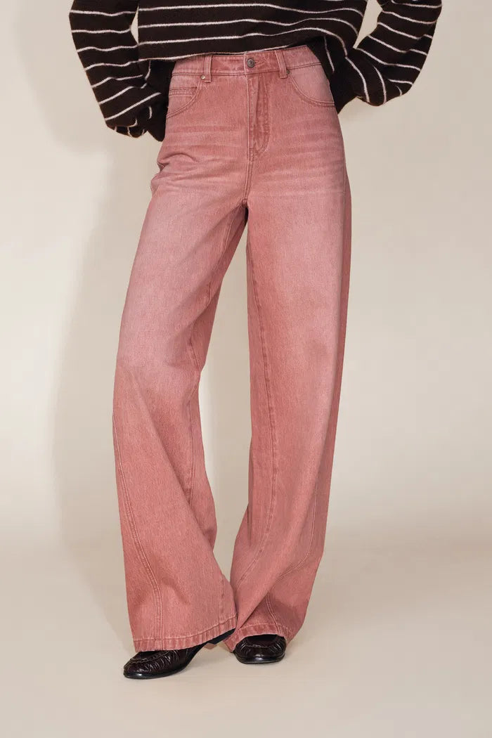 Sylvie Dusty Pink Curved Jeans in Cotton Denim