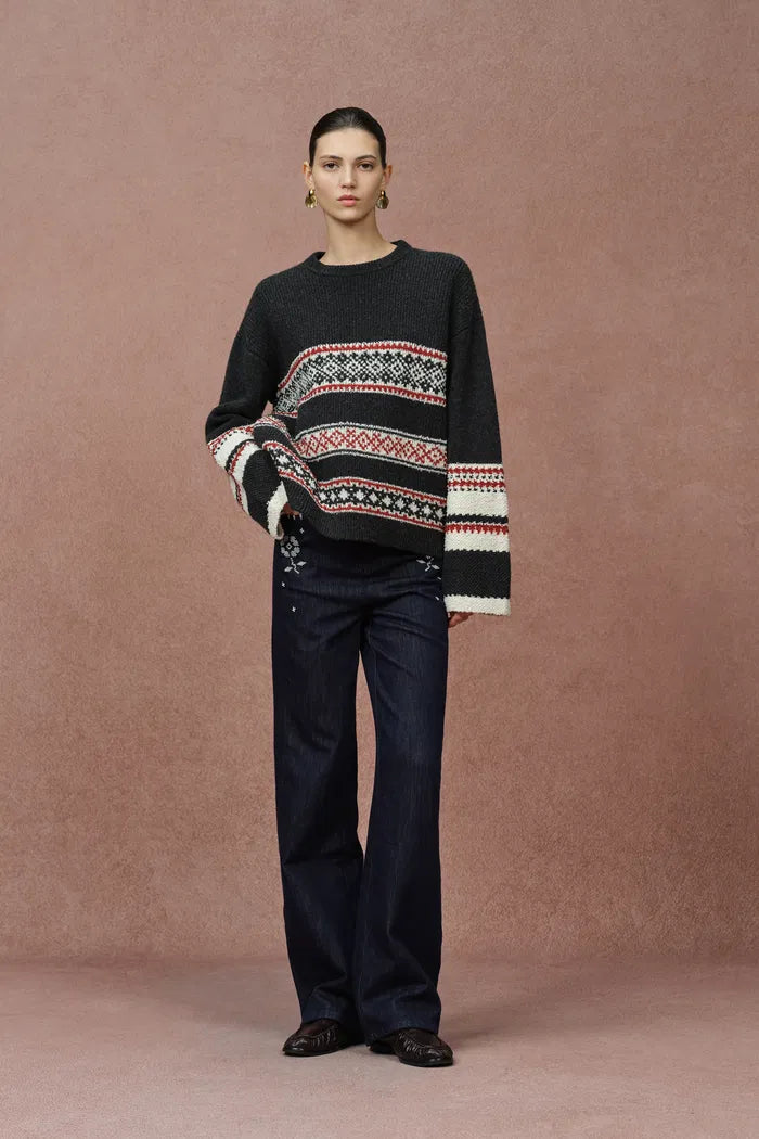 Corvara Nordic Fair Isle Roomy Sleeve Sweater in Merino Wool