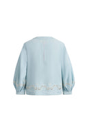 Marmont Pin Tuck Embroidery Blouse in Tencel Denim