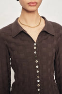 Elowen Plaid Textured Cardigan and Pants in Cotton Blend Knit