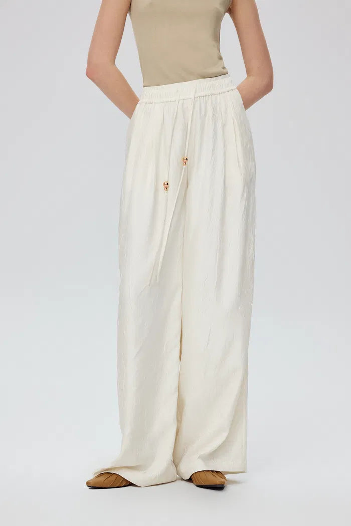 Louise Textured Loose Boho Pants in Wrinkled Satin