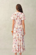 Coco Handpainted Floral Puff Sleeve Cinched Dress in Crinkle Gauze