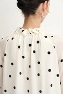 Kari Ruffle Neckline  Polka Dot Blouse in Silk Satin
