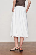 Cathy White Twisted-Seam Bubble Midi Skirt in Lightweight Blend