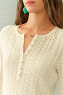 Barbara Lochmuster Strukturiertes Henley-Neck Top aus feinem Baumwollgarn