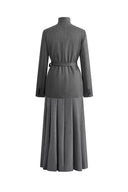 Kano Single Button Tie Waist Blazer and Skirt Matching Sets in Fine Wool Blend