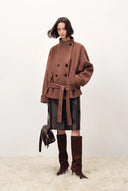 Asa Belted Low Waist Cropped Coat in Wool Blend