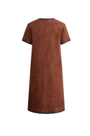 Nevaeh Hand Applied Contrast Leather Trim Short Dress in Ultrasuede