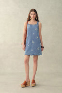 Robe sans manches à encolure carrée avec broderie florale Lulia en denim léger