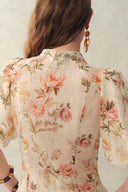 Floris Floral Print Sheer Lace Top in Silk Linen Blend