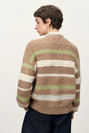 Anja Multi-Texture Striped Cardigan in Merino Mohair Wool Knit
