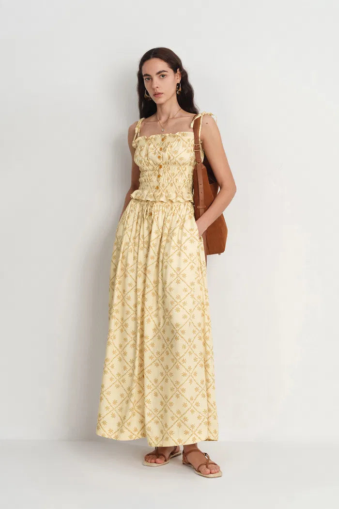 Lalia Flora Top and Maxi Skirt Matching Set in Linen Blend