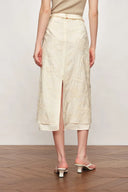 Falda bordada con lazo en la cintura y koi Korin en algodón y lana