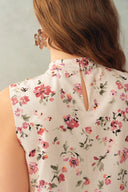 Robe sans manches en ligne A Thea avec nœud papillon, peinte à la main, motif floral, en mélange soie-coton