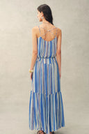 Mila Watercolor Stripe Maxi Dress in Crinkled Georgette