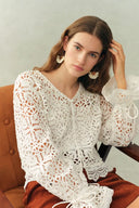 Amara Openwork V neck Cardigan in Cotton Yarn