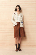 Rosalie Hand Embroidery Openwork Cardigan in Wool Cotton Blend