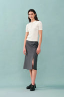 Gracia Witte Polo Top in Hoog Elastische Tricot
