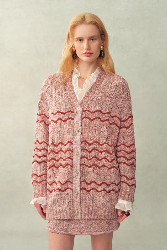 Lorena Striped Oversized Cardigan in Cotton Blend Fancy Yarn Knit