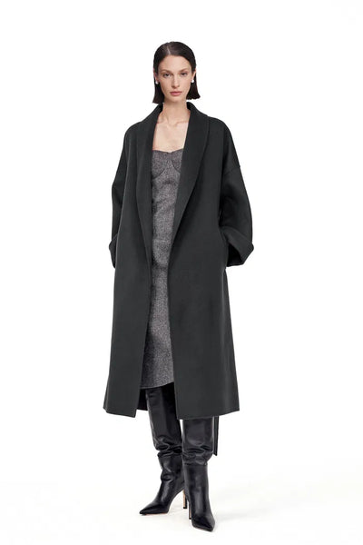 Joss Pewter Grey Funnel Neck Coat in Cashmere-Wool Blend – fbrq.com